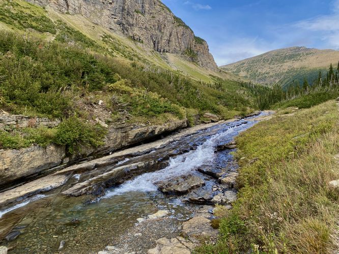 Upper slide cascade of Siyeh Bend Falls