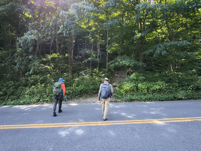Careful crossing to trailhead 
