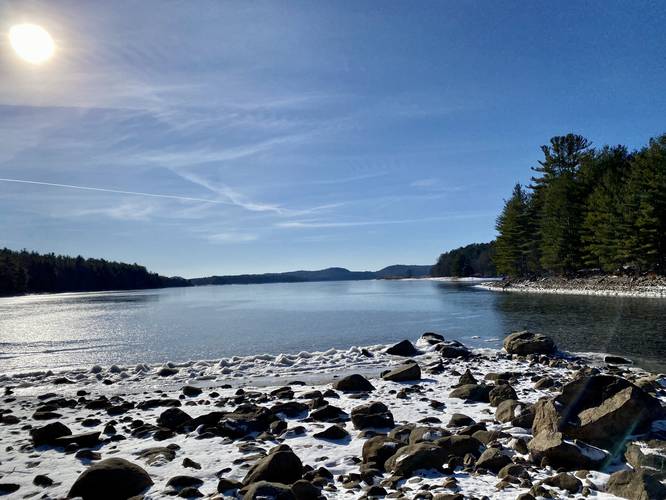 View of Quabbin with ice waves on the shore