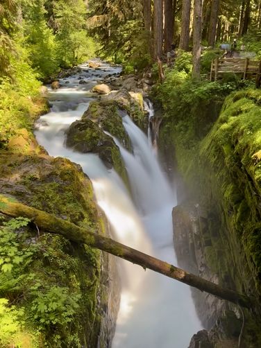 Long exposure portrait view of Sol Duc Falls
