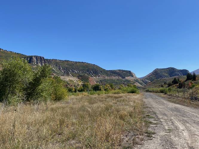 View of Spanish Fork River's adjacent cliff sides