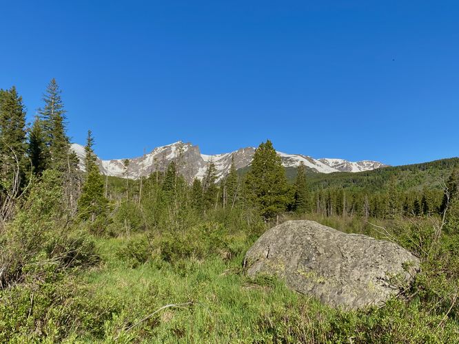 View of snow-capped mountains at Rocky Mountain National Park