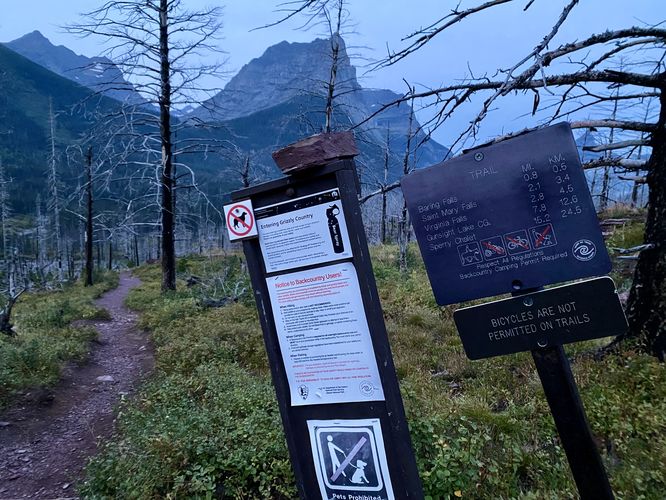 Trail signs on the way to St. Mary Falls