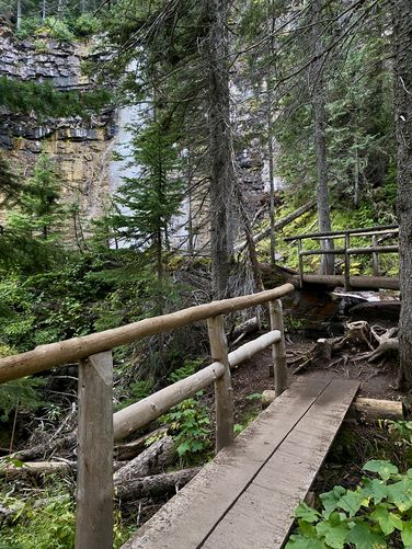 Wooden footbridges lead to Upper Virginia Falls