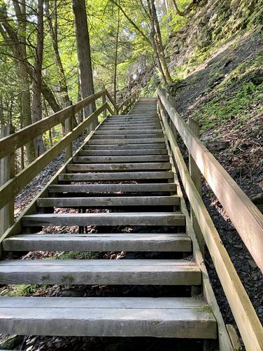 Steep staircase leads up and out of the gorge