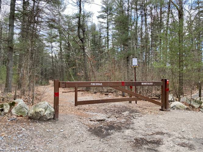 Trailhead gate with right-hand turn after