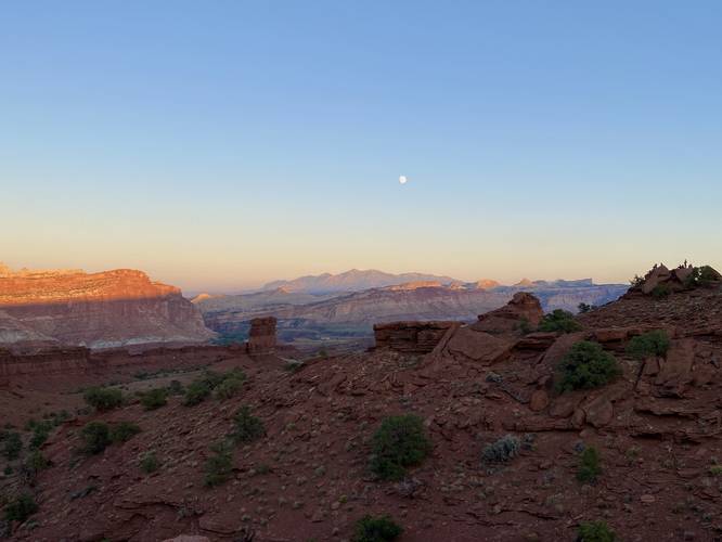 View at sunset from the Sunset Point Trail at Capitol Reef National Park