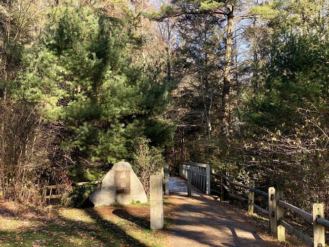 Approaching footbridge over Sweet Arrow Falls