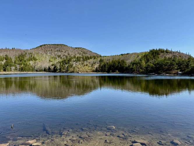 View of Champlain Mountain towering over The Bowl (pond)