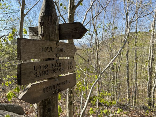 Trail sign for The Bowl, Beehive, parking