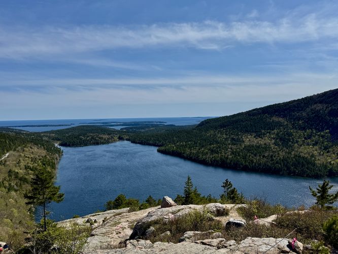 View of Jordan Pond and the Atlantic Ocean from South Bubble