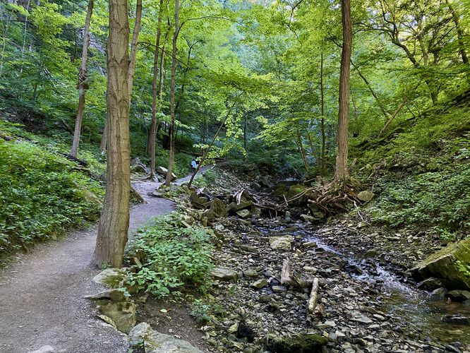 Scenic trail leads upstream to the waterfall