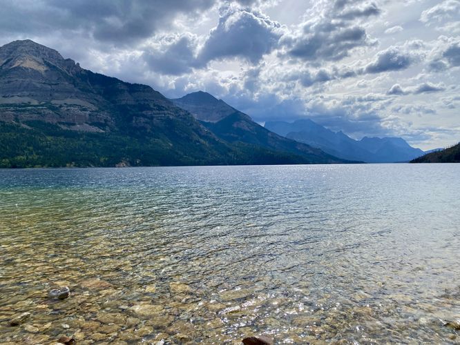 View of Upper Waterton Lake and the Rocky Mountains of Canada and the US