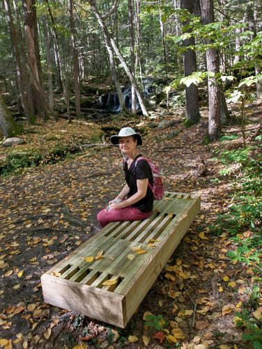 Wooden bench for relaxing near Tucker Brook Falls