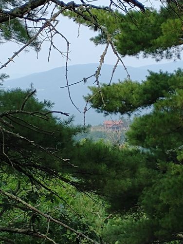 A view of Lucknow Mansion, aka " the Castle in the Clouds", from the trail