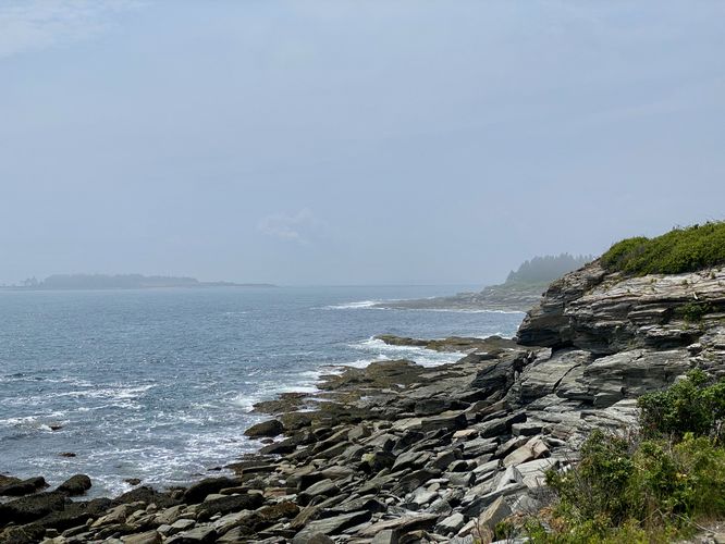 View of Main's foggy coastline