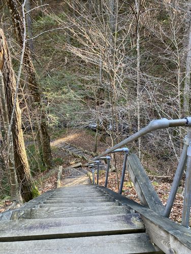 Staircase leads down to the best view of Upper Indian Ladders