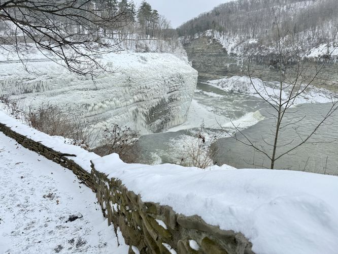View at the top of Middle Falls from the stone staircase