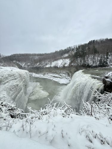 Portrait view of the 107-foot tall Middle Falls at Letchworth State Park