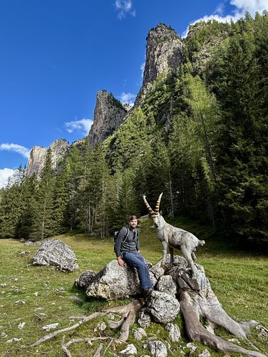 Photo of Dave with the carved ibex