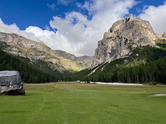 View of the sprawling Vallunga alpine valley below Col Turond