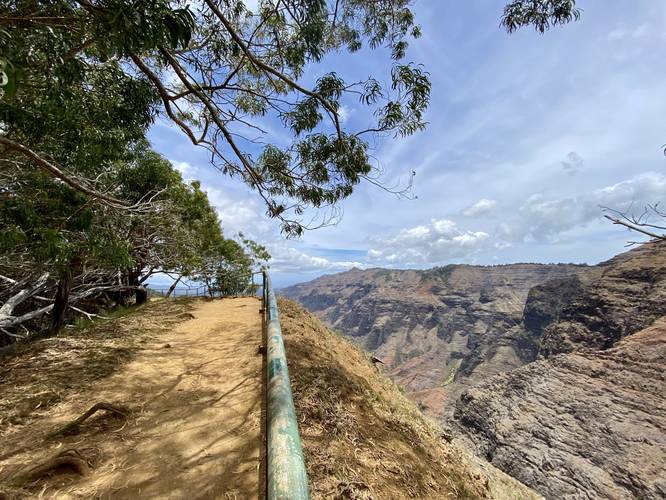 View from the fence's edge of the Cliff Trail at Waimea Canyon