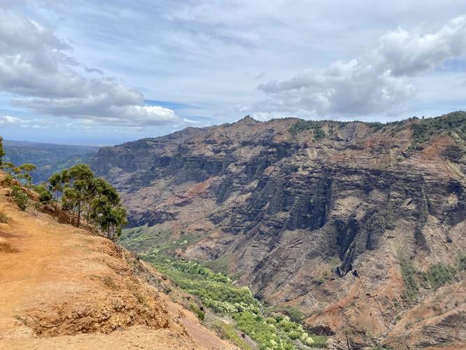 View of Waimea Canyon from the Canon Trail with steep dangerous cliffs