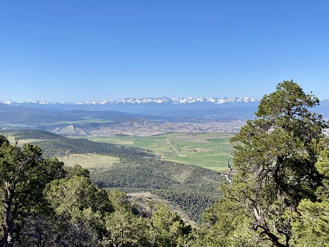 South-facing view toward the snow-capped mountains around Ouray, CO