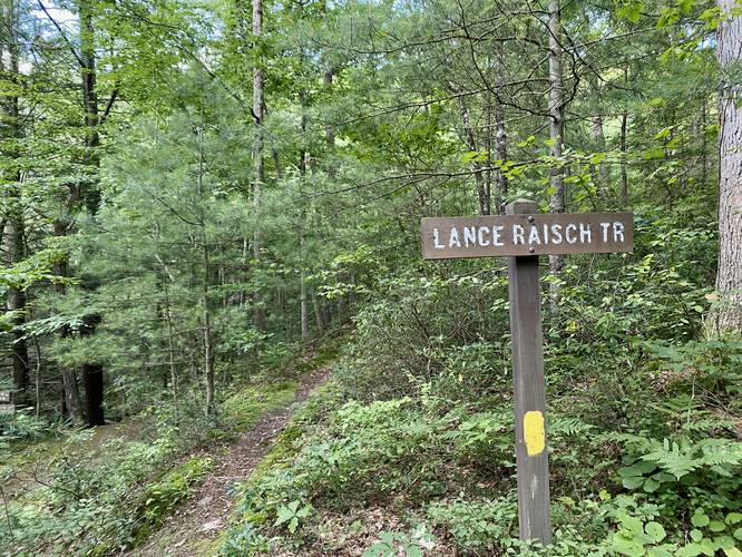 End of Lance Raisch Trail (trailhead) and end of hike
