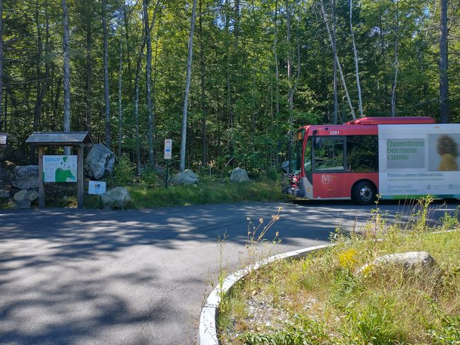 The Public Bus System stops at the Preserve
